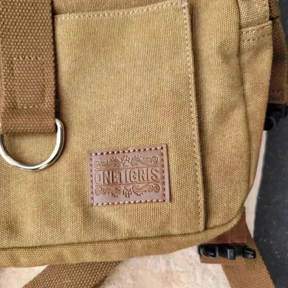 OneTigris Beige Canvas Tactical Dog  Harness Medium Brown Handled Vest Set Of 2 - Picture 4 of 6